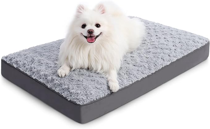 Dog Crate Bed Waterproof Dog Beds for Small Dogs Rose Velvet Soft Fluffy Washable Dog Bed with Removable Cover & Anti-Slip Bottom 23 x 17 Inch,