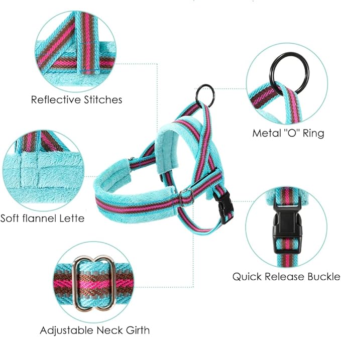 Lukovee Dog Harness and Leash Set, Soft Padded Small Dog Harness, Neck & Chest Adjustable Reflective Vest Puppy Harness with 4ft Lightweight Anti-Twist Dog Leash for Small Dogs (Meduim,Light Blue)