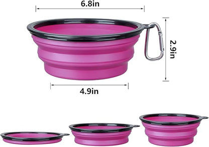 Dog Bowl Pet Collapsible Bowls, 2 Pack Collapsible Dog Water Bowls for Cats Dogs, Portable Pet Feeding Watering Dish for Walking Parking Traveling with 2 Carabiners (Large, Pink+Purple)