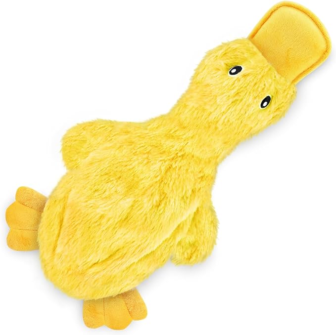 Best Pet Supplies Crinkle Dog Toy for Small, Medium, and Large Breeds, Cute No Stuffing Duck with Soft Squeaker, Fun for Indoor Puppies and Senior Pups, Plush No Mess Chew - White, Yellow & Green