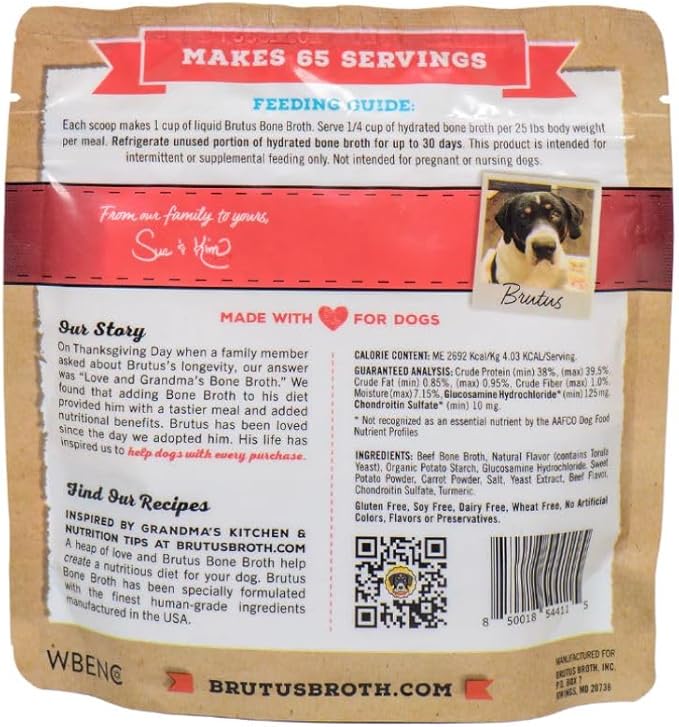 Brutus Bone Broth for Dogs Mega Pack - Beef Dog Food Toppers - All Natural Beef Broth Powder for Dogs - 3.5 OZ