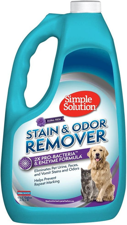 Simple Solution Pet Stain and Odor Remover | Enzymatic Cleaner with 2X Pro-Bacteria Cleaning Power | Floral Fresh, 1 Gallon