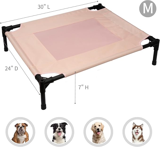 Pink Elevated Dog Bed for Medium Dogs Outdoor,30 * 24 * 7 inches