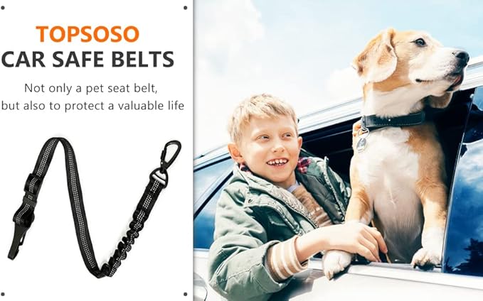 Dog seat belts for car 3-in-1 Car Harness for Dogs Adjustable Safety Seatbelt for Car Durable Nylon Reflective Bungee Fabric Tether with Clip Hook Latch & Buckle
