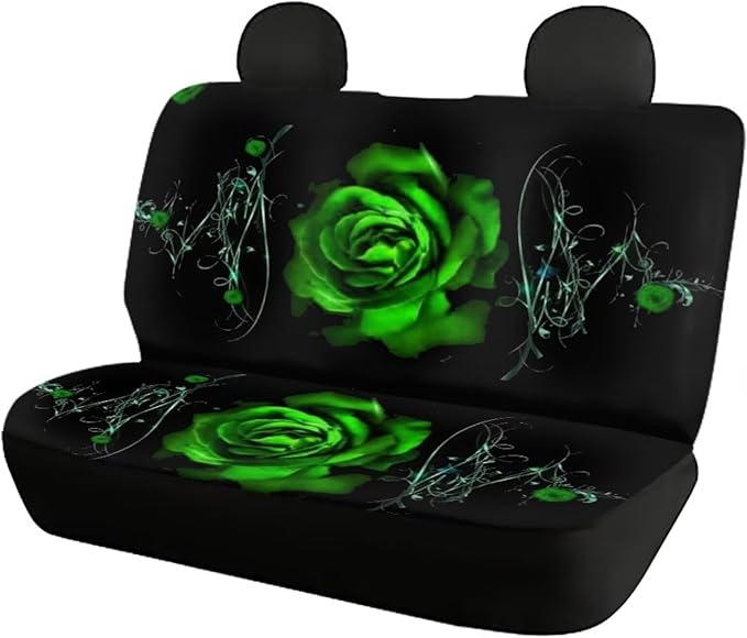 Green Rose Car Seat Cover Set for Women 4pcs Auto