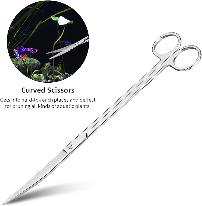 Ohtomber Aquascape Tools Aquarium Kit - 4PCS Terrarium Supplies Include Long Tweezers for Terrarium, Feeding Tongs, Aquarium Scissors, Aquarium Algae Scraper for Fish Tank Cleaning Plant Trimming