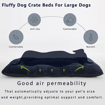 28x42 Dog Crate Bed Washable,Soft Plush Fur Comfy Dog Beds for Large Dogs Pet Bed for 80lb Dog,Dog Crate Mat 42 Inch Orthopedic Anti Anxiety with Non-Slip Bottom Provide Calming Sleeping(Navy Blue