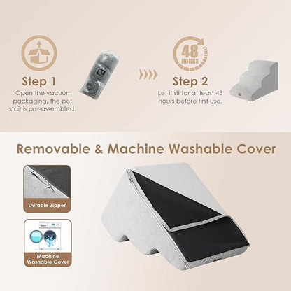 EHEYCIGA Curved Dog Stairs for Small Dogs 15.7" H 3-Step Dog