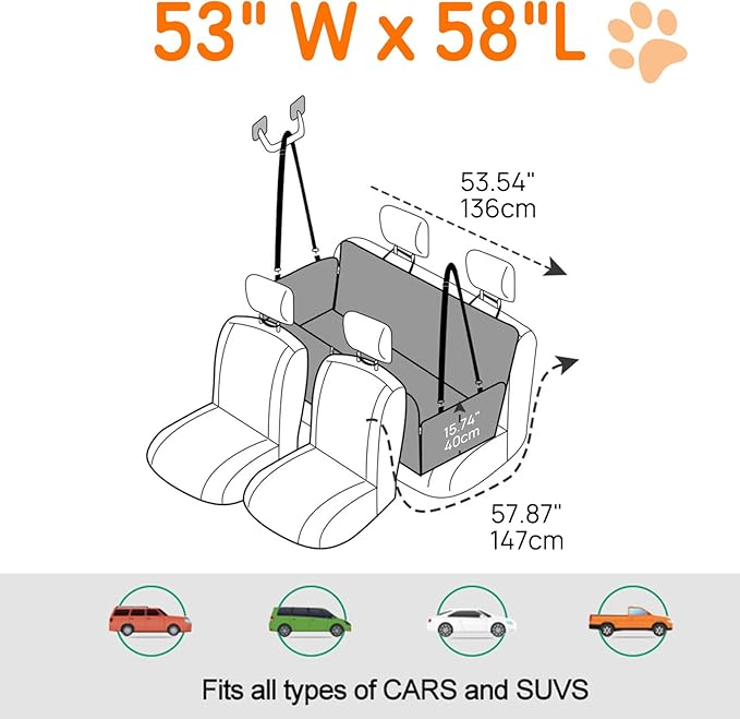 3 in 1 Split Dog Car Seat Cover for Back Seat 100% Waterproof 3 in 1)