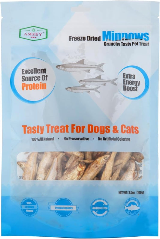 Amzey Minnows - 3.5 oz Freeze Dried - 100% Natural Premium Cat Treats - Minnows Treats - Freeze Dried Minnows for Cats & Dogs - Bulk Package Minnows (1.6 "to 2.8" Length Each)