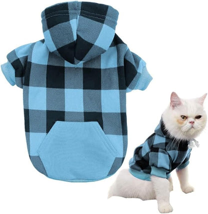 KOOLTAIL Plaid Dog Hoodie Pet Clothes Sweater with Hat and Pocket for Small Medium Large Size Dogs