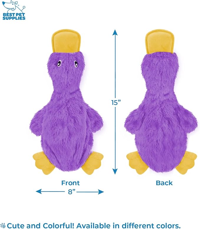 Best Pet Supplies Crinkle Dog Toy for Small, Medium, and Large Breeds, Cute No Stuffing Duck with Soft Squeaker, Fun for Indoor Puppies and Senior Pups, Plush No Mess Chew and Play - Light Purple