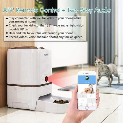 Automatic Pet Feeder with Camera, 6L App Control Smart Feeder Cat Dog Food Dispenser, 2-Way Audio, Voice Remind, Video Record, 6 Meals a Day for Medium Large Cats Dogs, Compatible with Alexa