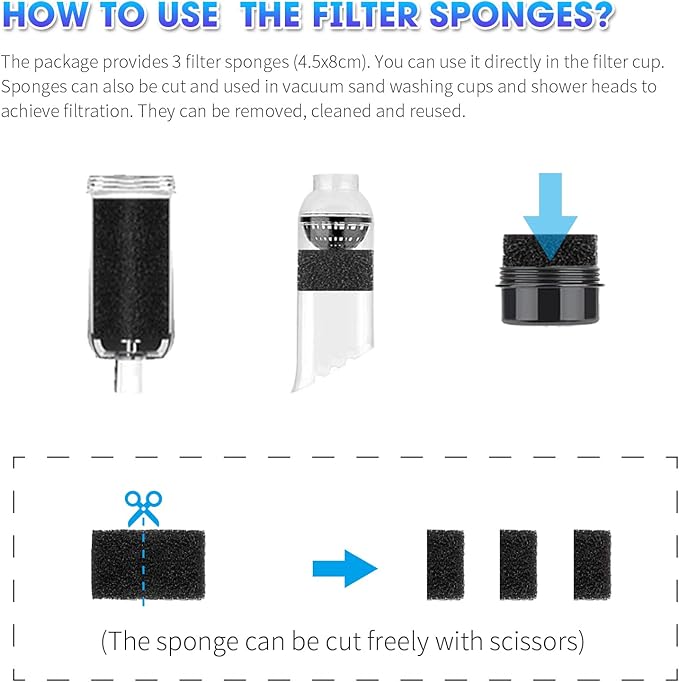 Aquarium Bio Sponge Fitler, Fish Tank Sponge Filter, Aquarium Filter Media Sponge Filter Kit for 32W Electric Aquarium Gravel Cleaner (6 Pieces)