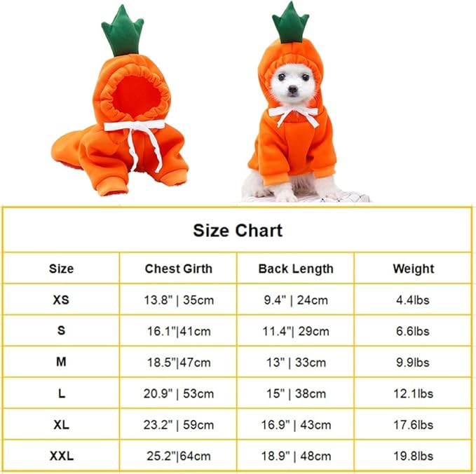 Dog Christmas Halloween Costumes,Dog Hoodies for Small Dogs Cats, Cat Puppy Outfits,Yorkie Chihuahua Pomeranian Clothes (X-Small, Orange-Carrot)