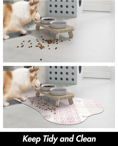 PADOOR- Dog Food Mat- Absorbent Pet Food Mat- Dog Bowl Mat Bone Shaped- Quick Dry Dog Feeding Mat 12"x19", Pink