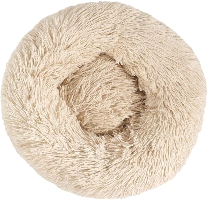 otoez Kitten Puppy Bed Extra Small XS Round Dog Cat Beds Anti Anxiety Plush Pet Calming Donut Bed with Non-Slip Waterproof Bottom (15.7", Taupe)