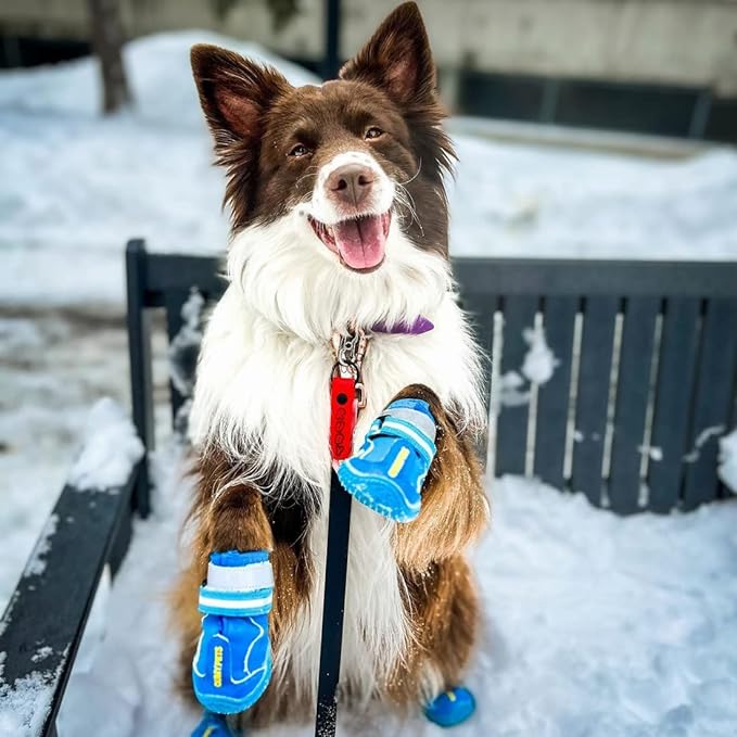 QUMY Dog Shoes for Large Dogs, Medium Dog Boots & Paw Protectors for Winter Snowy Day, Summer Hot Pavement, Waterproof in Rainy Weather, Outdoor Walking, Indoor Hardfloors Anti Slip Sole Blue 8