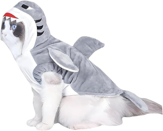 Cat Shark Costume - Dog Halloween Costumes Winter Pet Hoodie Holiday Cospaly Pet Coat for Cats and Small Medium Pets (Grey, S)