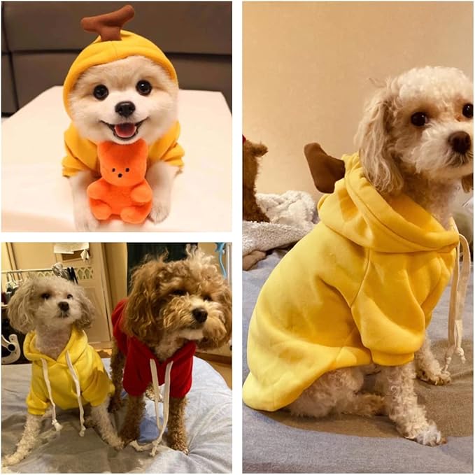 Halloween Dog Banana Costume,Cute Dog Hoodie for Small Dogs, Dog Coats for Small Dogs Winter Fall, Yorkie Chihuahua Pomeranian Puppy Clothes(Large, Yellow-Banana)