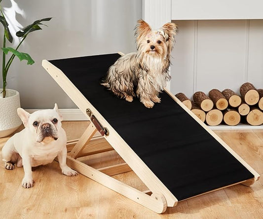 Woohoo Dog Ramp for Bed- 18" Extra Wide - Non-Slip Rubber Surface - Folding Wooden Pet Ramp for Bed and Couch - Dog Ramp for Large, Small, Old Dogs - Adjustable from 13" to 24" - Rated for 250LBS