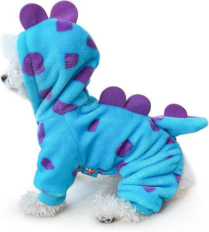 Idepet Halloween Dog Costume Dinosaur Clothes for Small Dogs,Fleece Winter Puppy Hoodies with Leash Ring Pet Cold Weather Coat Funny Outfits Party Apparel for Halloween Christmas (Blue, X-Large)