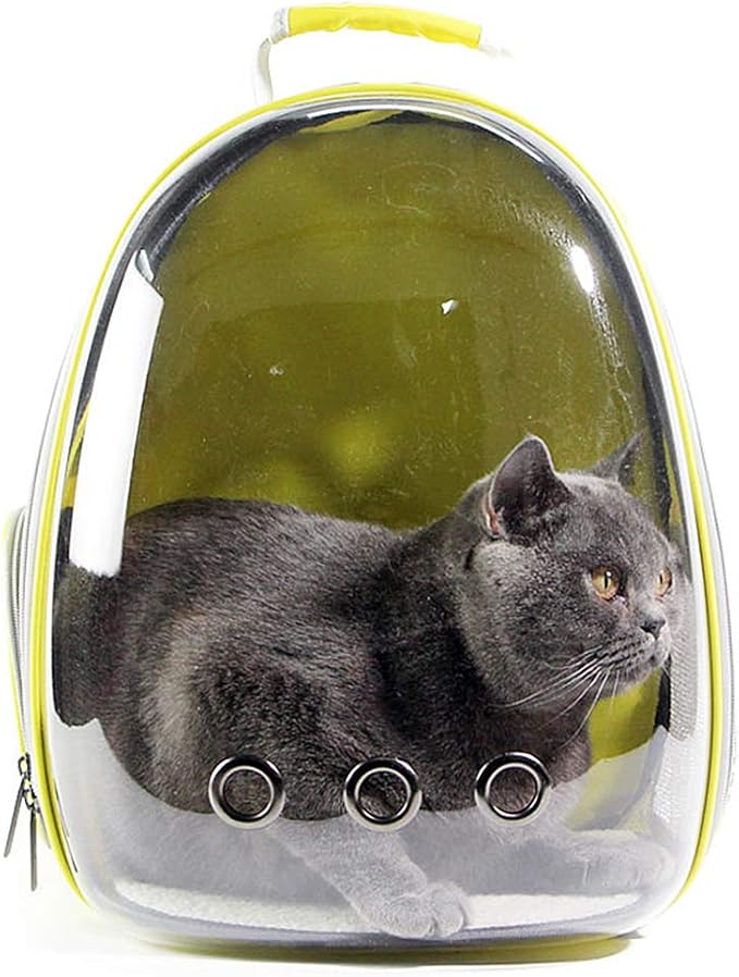 Magik Astronaut Pet Cat Dog Kitten Puppy Carrier Backpack Travel Full-View Breathable Bag Case Capsule for Small Dog and Cats, Transparent Waterproof Hiking Camping, Airline Approved (Yellow)