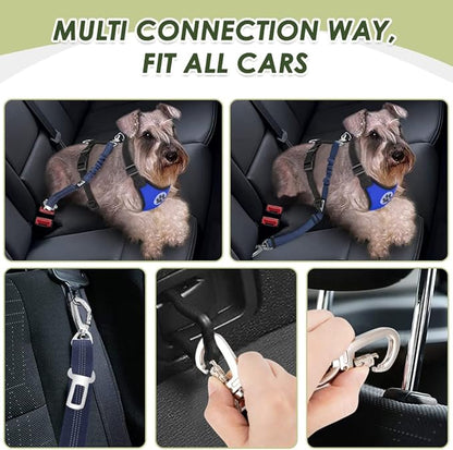 Lukovee Dog Seat Belt for Car, Adjustable Dog Car Harness for Large Medium Small Dogs, Soft Padded & Breathable Mesh Dog Seatbelt with Car Strap and Carabiner(Blue Double Clip,X-Small)