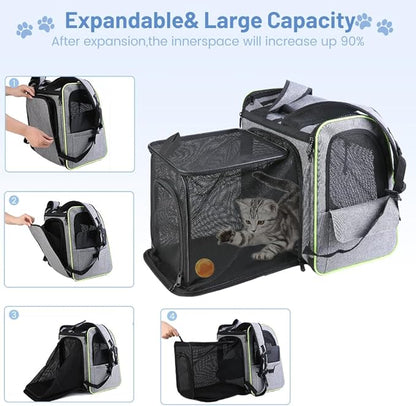 Inspack Cat Carrier, Expandable Large Cat Backpack, Breathable Dog Cat Backpack Carriers for Small Dogs Medium Cats Fit Up to 18 Lbs, Cat Dog Travel Bag, Durable Pet Carrier for Travel,Hiking,Camping