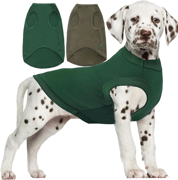 Dog Plain Shirts,Solid Dogs Clothes,Lightweight Stretchy Doggy Tee Shirt,Sleeveless Blank Puppy Chihuahua Cats Samll Costumes,Army & Deep Green S