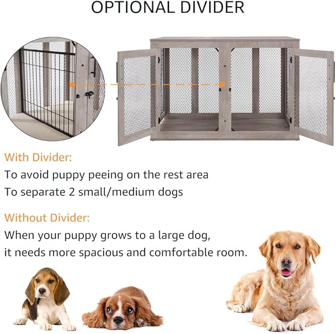 unipaws 46.7" Extra Large Dog Crate Furniture with Divider for 2 Dogs 90 lbs