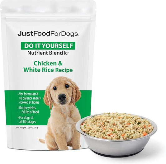 JustFoodForDogs DIY Nutrient Blend for Homemade Dog Food, Chicken & White Rice, 7.93oz