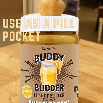 BUDDY BUDDER Bark Bistro Company, Chicken Collagen, 100% Natural Peanut Butter, Healthy Peanut Butter Dog Treats, Stuff in Toy, Dog Pill Pocket, Made in USA (17oz jars)