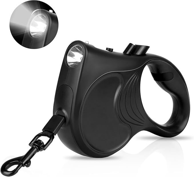 Retractable Dog Leash with Flashlight 16ft Walking Leash for Dogs up to 77lbs 360° Tangle-Free