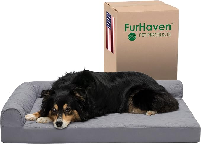 Furhaven Cooling Gel Dog Bed for Large/Medium Dogs w/ Removable Bolsters & Washable Cover 55 lbs