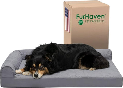 Furhaven Cooling Gel Dog Bed for Large/Medium Dogs w/ Removable Bolsters & Washable Cover 55 lbs