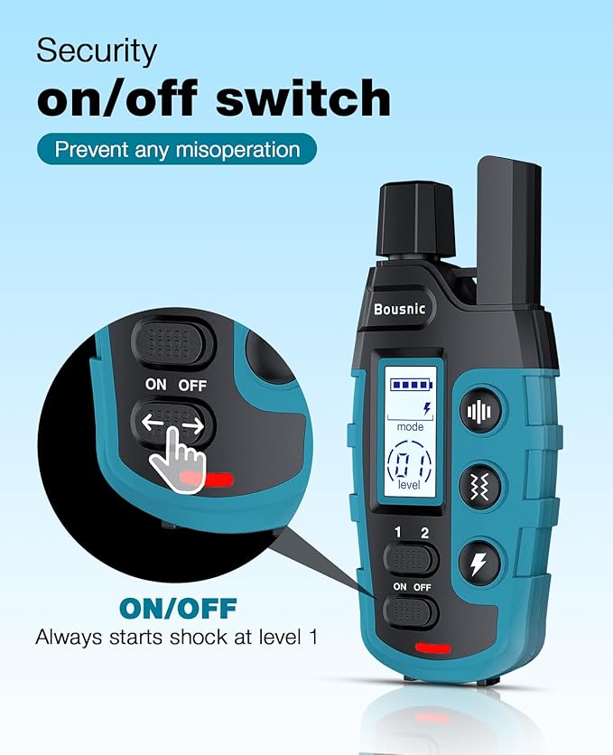 Bousnic Dog Shock Collar 3300Ft Training 5-120lbs Small (1-8), Shake(1-16), Shock(1-99) Modes