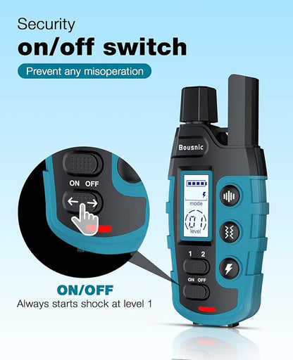 Bousnic Dog Shock Collar 3300Ft Training 5-120lbs Small (1-8), Shake(1-16), Shock(1-99) Modes