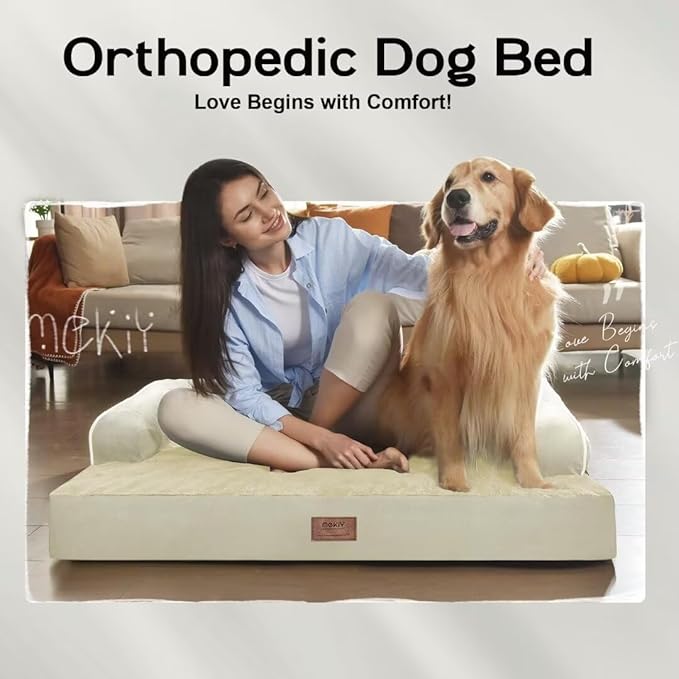 Large Dog Bed Orthopedic Washable: Extra XL XLarge Big Dog Bed with Washable Bolster & Memory Foam Couch Sofa