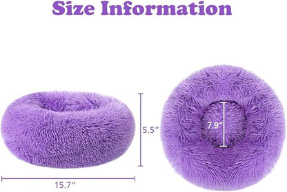 otoez Kitten Puppy Bed Extra Small XS Round Dog Cat Beds Anti Anxiety Plush Pet Calming Donut Bed with Non-Slip Waterproof Bottom (15.7", Purple)