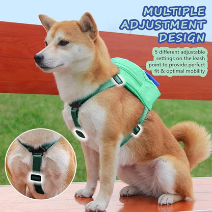 Dog Backpack Harness with Leash,Cute Pet Puppy Backpacks Bulid-in Dog Poop Bag Dispenser,Adjustable Pets Self Carrier Bag for Small Medium Dogs Travel Hiking Daily Walking(S, Green)