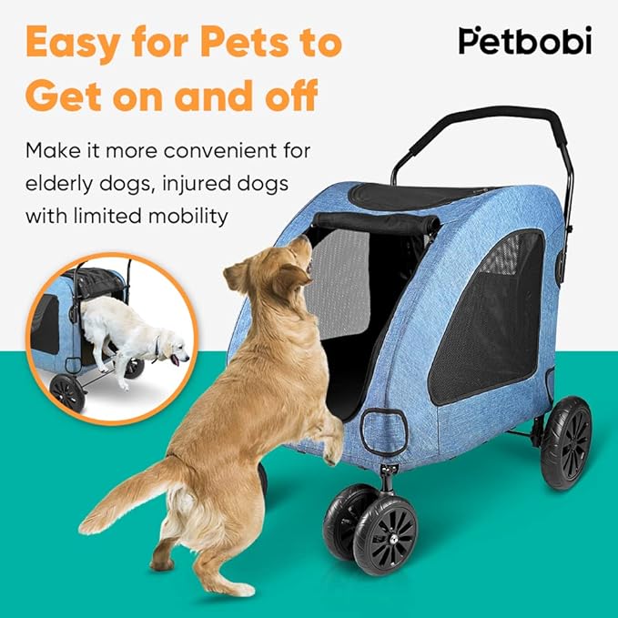 Petbobi Dog Stroller for Large Dogs 4 Rubber 2 Medium 120lbs, Blue