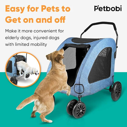 Petbobi Dog Stroller for Large Dogs 4 Rubber 2 Medium 120lbs, Blue
