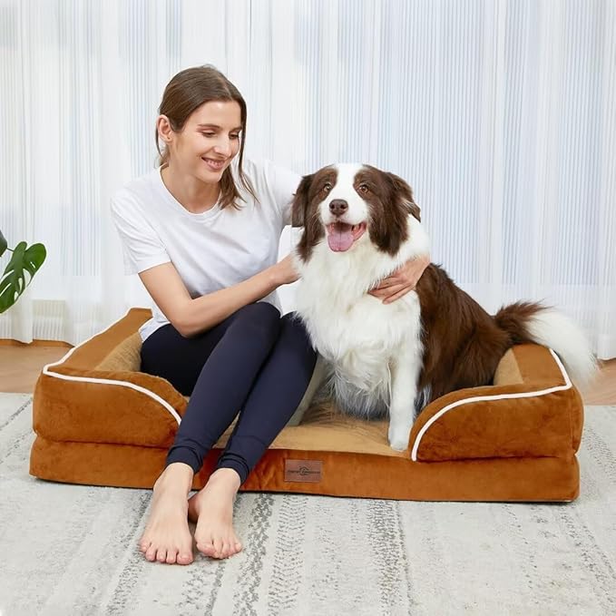 XL Dog Beds, Waterproof Dog Bed with Bolster, Extra Large Dog Beds Orthopedic, Washable Dog Bed Sofa Pet Bed with Removable Cover & Non-Slip Bottom(X-Large,Caramel)