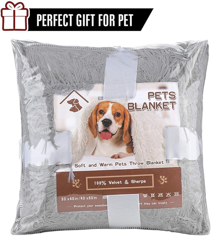 LOCHAS Luxury Fluffy Dog Blanket 40''x60'' Grey