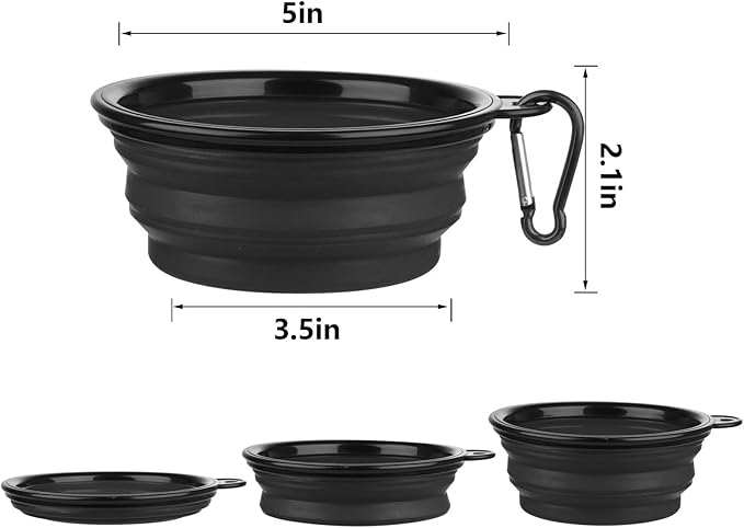 Dog Bowl Pet Collapsible Bowls, 2 Pack Collapsible Dog Water Bowls for Cats Dogs, Portable Pet Feeding Watering Dish for Walking Parking Traveling with 2 Carabiners (Small, Black+Black)