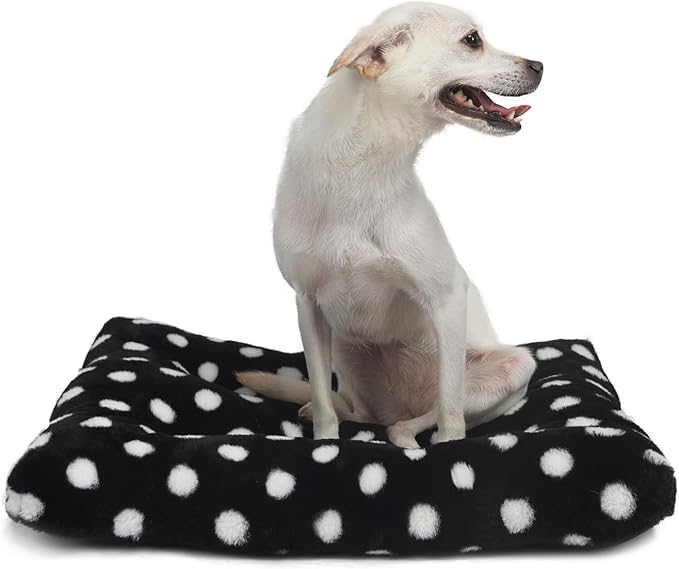 18x24 Dog Bed for Crate, Washable and Non-Slip, Comfortable 24 Inch Dog Crate Pad, Ideal Crate Beds for Small Dogs, Black with White Dots