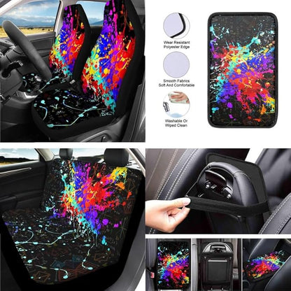 Graffiti Painting Car Seat Covers Set for Women Men Splashing Paintings Seat Belt Strap Cover