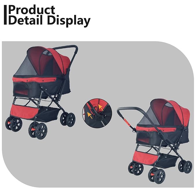 Reversible Handlebar Pet Stroller for Medium Dogs 360 Rotating 2 Security