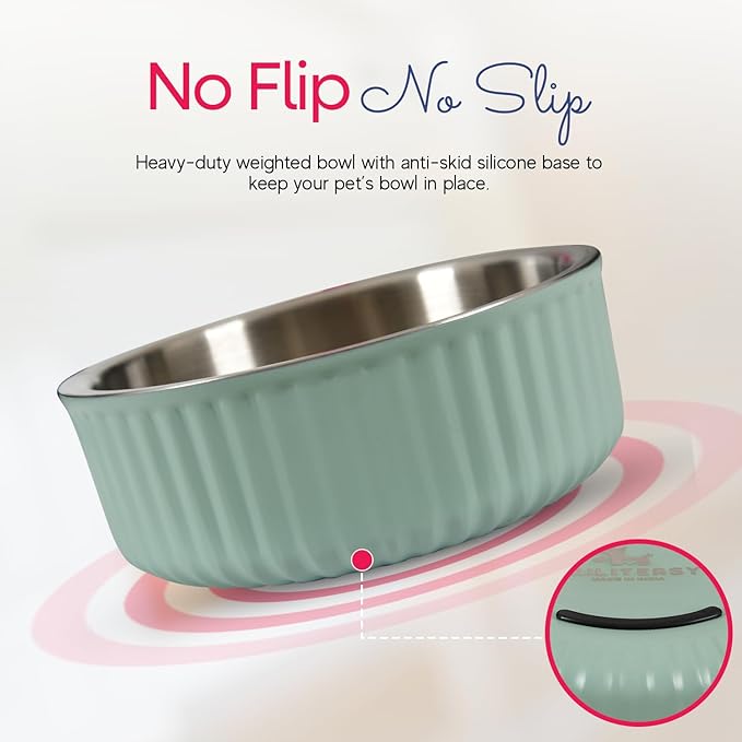 Stainless Steel Pet Bowl - Dog Food Bowl with Anti-Skid Bottom - Metal Cat Bowls - Water Bowl for Small, Medium, and Large Pets - Rust-Proof and Dishwasher-Safe (Green, 40 Oz/1200ml)